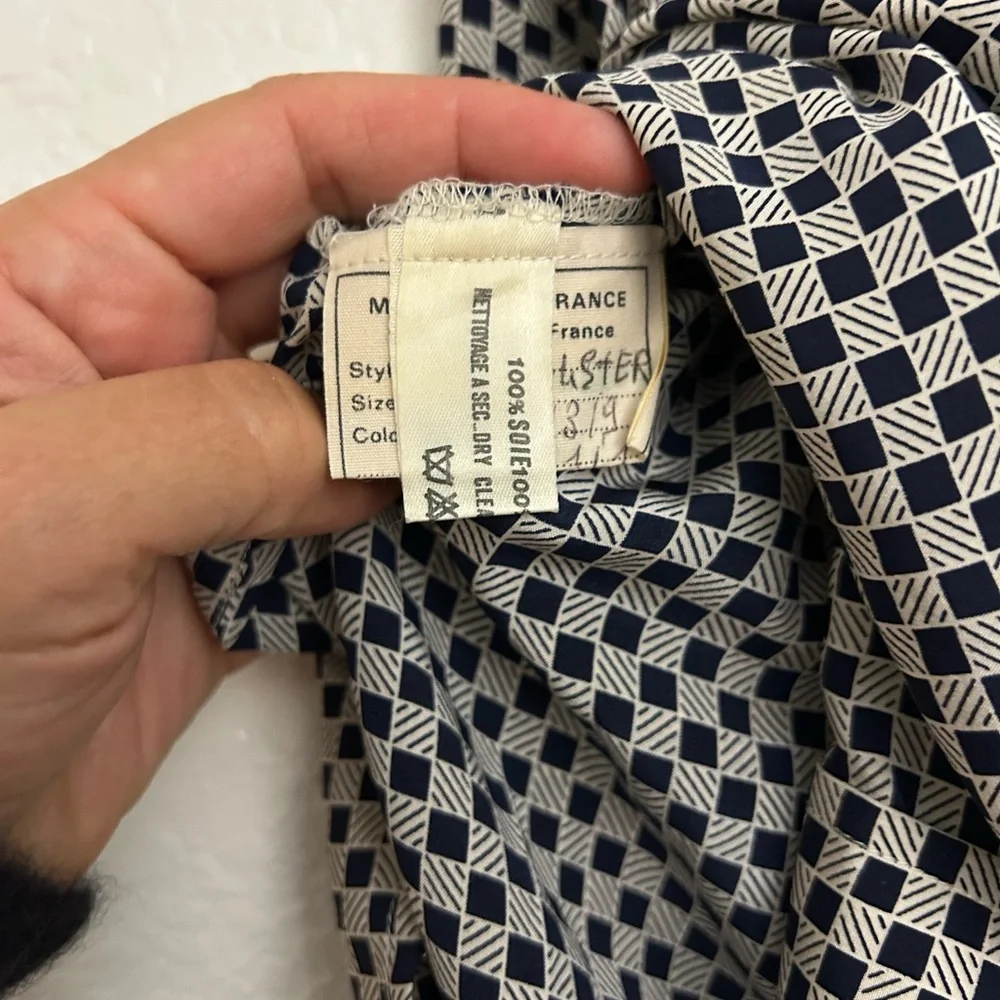 1970s Vintage Celine Paris Silk Blouse and Skirt Set Black Cream Geometric. - Picture 4 of 7